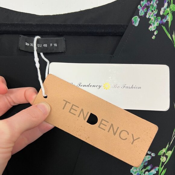 NWT Tendency Fit & Flare Midi Dress Black Purple Green Flutter Sleeve XL mc - Picture 2 of 6